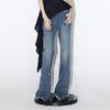 Jeans Jeans de Cintura Baixa Soltos Wide Leg com Bainha Desfiada e Strass para Mulheres, Em Estoque, Mais Vendidos, Novo Estilo Primavera e Outono 2026, Elegante