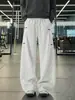 Calça de Moletom Cinza Estilo Americano Outono 2026 Nova Cintura Alta Reta Solta Casual Calça de Moletom Cargo Perna Larga