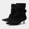 Botines elegantes fruncidos de tacón alto para mujer, moda de otoño estilo francés, tacón de aguja adelgazante, punta fina, botines cortos apilados