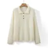Suéter de Lana Pura con Cuello Polo Forrado de Polar Otoño/Invierno 2026, Suéter de Punto Holgado para Mujer con Cuello Solapa