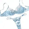 Azul Personalizado Venta Caliente Transfronteriza Europea y Americana Lencería Erótica Bordada Chica Sexy Conjunto de Sujetador Adelgazante Francés Puro Deseo