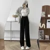 Pantalones de traje holgados para mujer de talla grande para verano, estilo fino, adecuados para tipo de cuerpo de pera, negros, con caída, pierna recta, pantalones casuales de pierna ancha