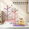 Suporte de armazenamento de copos de bebê fofo roxo-rosa, madeira de faia suporte de copo de vidro copo de café caneca em forma de árvore suporte de copo invertido