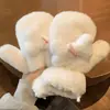 Guantes de felpa para mujer, invierno, estudiante, combinan con todo, con dedos, lindos, forro de polar, gruesos, peludos, tipo halter, para ciclismo, a prueba de viento y frío