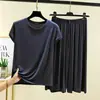 Conjunto Feminino de Duas Peças T-shirt Manga Curta Gola U de Modal Calça Cinquenta Pontos Novo Estilo Coreano Casual Slim Fit Conjunto para Casa Tamanho Plus