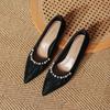 Sapatos de Salto Alto Agulha Femininos Salto Agulha Pérola Moda 2025 Novo Primavera e Outono Couro Macio Francês Plissado Boca Rasa Sapatos de Salto