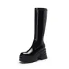 34-43 Botas de Caballero de Charol Otoño/Invierno con Suela Gruesa y Plataforma Impermeable, Talla Grande, Ligeras, Cremallera Lateral, Tacón Cuadrado, Caña Alta para Mujer