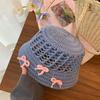 Sombrero de paja francés con lazo azul hueco para mujer, nuevo sombrero playero de verano, diseño de nicho, protector solar.