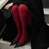 Panty de Malla Rojo Vino Mismo Estilo que Song Huiqiao Microcompresión Ajustados Panty Malla Mate Primavera y Otoño
