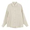 Camisa de linho tingido em fio com listras verticais de alta qualidade em estilo francês, camisa casual de manga longa de liocel-linho-algodão para o outono, para o trabalho