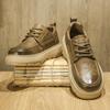 Zapatos Casuales de Moda Otoño e Invierno Color Sólido Caña Baja Pie Ancho Zapatos de Cuero Retro para Hombre de Moda con Cordones Suela Gruesa Dropshipping