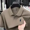 Camisa Polo de Algodón Puro de Manga Corta con Cuello para Hombre Verano 2025 Nueva Camiseta de Negocios de Color Sólido para Hombres de Mediana Edad