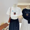 La Camiseta de Manga Corta de Algodón Puro Azul Marino de Moda de Este Año para Mujer es un Éxito de Verano, Única y Súper Elegante, Hermoso Top Estilo Ins para Mujer