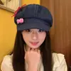 Boina jeans com laço estilo japonês para mulheres, chapéu octogonal fofo e doce em formato de nuvem estilo coreano, chapéu de artista versátil e que afina o rosto