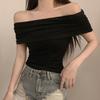 40 Algodão 92 Algodão 8 Elastano Camiseta de Manga Curta Feminina com Senso de Design Top Clavícula
