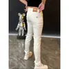 Calça Jeans Branca Masculina 2025 Verão Nova Moda Europeia Simples Skinny Slim-fit All-match Calça Casual de Rede