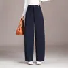 Calça larga e moderna de corte curvo para mulheres, novo modelo outono 2026, design de cintura alta, calça longa casual solta com bom caimento