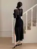 Vestido halter puramente seductor para mujer, nuevo estilo de verano, ajustado, que ciñe la cintura, sexy, con abertura, vestido largo de malla para mujer