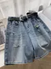 Shorts de Mezclilla Rasgados con Forma de Pera para Mujer, Nuevo Estilo de Verano, Tallas Grandes para Chicas con Sobrepeso, Pantalones de Cinco Puntos de Cintura Alta en Línea A de Pierna Ancha