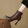 Primer Encuentro Botas de Moda de Tacón Alto Estilo Retro Francés de Temporada para Mujer Punta Metálica Botas Martin de Plataforma Impermeables Otoño e Invierno