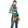 Novo Cachecol Ac-Style Outono e Inverno para Mulheres, Xale Grosso Xadrez Dupla Face com Padrão Colorido de Quatro Quadros