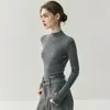 Máquina lavável! Suéter de lã com gola alta meia-calça, fio Yangzi finamente fiado, sem costura, para mulheres, corte justo, que valoriza a silhueta, suéter de malha para usar como base