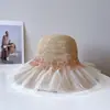 Estilo Hada Tul Diamante Brillante Rafia Fina Sombrero de Pescador para Mujer Verano Ala Ancha Sombrilla Sombrero Cubeta Sombrero de Playa Vacaciones en la Costa