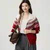 Suéter 100% cachemira pura, nueva colección otoño/invierno para mujer, patrón Fair Isle, engrosado, doble cremallera, cuello semi-alto, cárdigan de punto