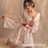Ropa Interior Koni Nightlife Sexy Estampado de Fresas Cárdigan Transparente Cuello en V Kimono Cintura con Velcro Conjunto Dropshipping