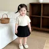 Conjunto de falda plisada de manga corta con solapa de verano para niñas, Top suave estilo coreano para bebé, Conjunto de dos piezas de falda corta estilo universitario