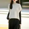 Chaleco de punto de lana pura para mujer, nuevo otoño/invierno 2026, cuello semi-alto, sin mangas, tipo jersey, chaleco para superponer