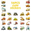 Nuevo Set de 56 Piezas de Pegatinas de Acuarela con Diversión Infantil Presentando Vehículos de Construcción, Excavadoras y Elementos Mecánicos para Diarios DIY, Pegatinas Divertidas para Niños