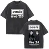 O-Oasis Live 25 Tour Banda de Rock Britânica Retrô Lavada Camiseta Roupas Masculinas e Femininas Algodão Casual