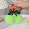 Lindo Llavero Colgante de Piel de Conejo Rex Cereza Peluche Femenino Decoración de Bolso de Coche Regalo Piel Genuina