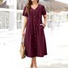 Vestido de algodão e linho de cor sólida, solto, cintura alta, novo para a estação primavera e verão 2022, estação independente da Amazon, AliExpress, eBay