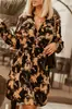 Vestido Chemise de Outono e Inverno 2021 Europeu e Americano Novo ebay Amazon com Cinto na Cintura Manga Longa Estampado de Botão Único