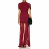 Vestido de Noite Europeu e Americano Transfronteiriço INS com Gola Alta Renda Slim-fit Banquete Sexy Elegante Vestido Liso Longo