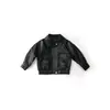 Chaqueta de motociclista de color liso estilo coreano con solapa, venta directa de fábrica para hombre, chaqueta de cuero MDD2026 para niñas, chaqueta de cuero para niños de primavera y otoño
