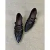 Versión de Piel de Cordero Punta Fina Tacón Grueso Corte Bajo Zapatos de Salón Individuales para Mujer 2026 Nuevos Commute Versátiles Hebilla Única Tacón Medio Mary Janes