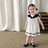 Ropa Infantil Inco Vestido para Niña Verano Estilo Delgado Estilo Academia Cuello Marino Vestido de Princesa Vestido Chaleco Infantil Vestido de Bebé