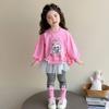 Conjunto de Moletom Rabbu para Meninas Outono 2025 Novo Conjunto de Duas Peças com Leggings Listradas para Crianças Roupas de Bebê para Primavera e Outono