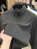 Moletom de veludo catiônico 300g para homens, novo modelo outono 2026, com zíper parcial e gola alta, camisa básica casual e quente para homens