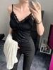 Camiseta de tirantes para mujer con escote en V grande de encaje y camisola pequeña con almohadilla para el pecho, sujetador sin costuras, top suave y puro sin mangas