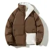 Jaqueta de Inverno Masculina com Enchimento de Penas e Algodão, Acolchoada e Forrada com Fleece, Casaco de Algodão Quente, Peça de Roupa Externa Masculina Fashion de Caimento Solto