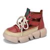 [9.9kg Pares, Se Pueden Colocar] Zapatos Romanos Baotou con Bloques de Color, Sandalias de Caña Alta con Cordones de Piel de Vacuno de Primera Capa y Suela Gruesa