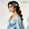 Carlo L1020 estilo coreano nupcial hairpin casamento liga jóias cocar moda strass pente nupcial pérola cabelo
