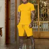 Nueva Moda de Verano para Hombres: Conjunto de dos piezas informal de moda, color liso, manga corta y shorts, estilo europeo y americano, corte holgado