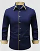 Camisa Masculina Casual de Manga Longa com Cor Contrastante Amazon Business Sem Amassar Elasticidade em Quatro Direções Confortável Tecido Micro-Elástico