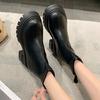 Botas largas para mujer, otoño e invierno, pequeñas, redondas, retro, de caña alta, de caballero, con suela gruesa, boca en V, tacón medio, botas finas de tacón grueso