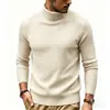 Suéter Masculino 2026 Outono/Inverno Novo Europeu e Americano Gola Alta Cor Sólida Listrado Slim Fit Tricô Suéter Quente Camada de Base